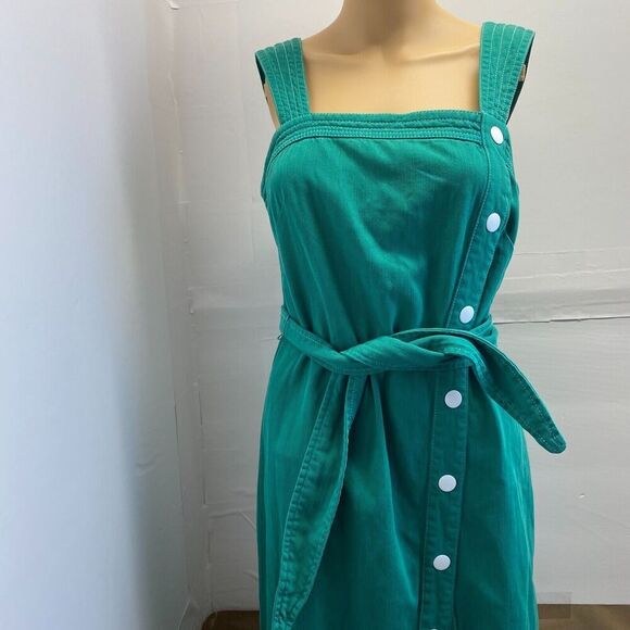 Anthropologie Maeve Elizabeth Green Side Button Denim Green Dress‎ Size 4 Used - Picture 16 of 16